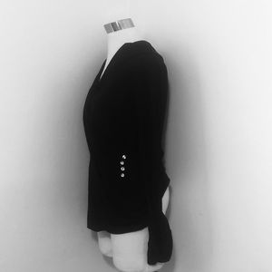 Dots Black Faux Wrap Long sleeve Knit Top